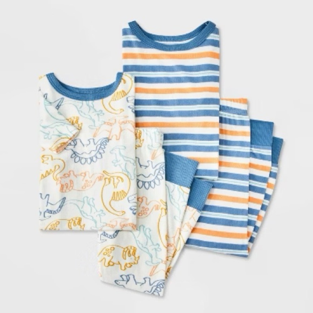 Toddler Boys' 4pc Dinos and Striped Ribbed Pajama Set